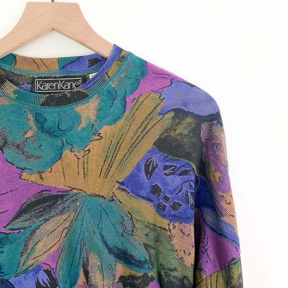 Vintage 90s Grunge Karen Kane Lightweight Oversized Abstract Floral Sweater - Picture 2 of 9